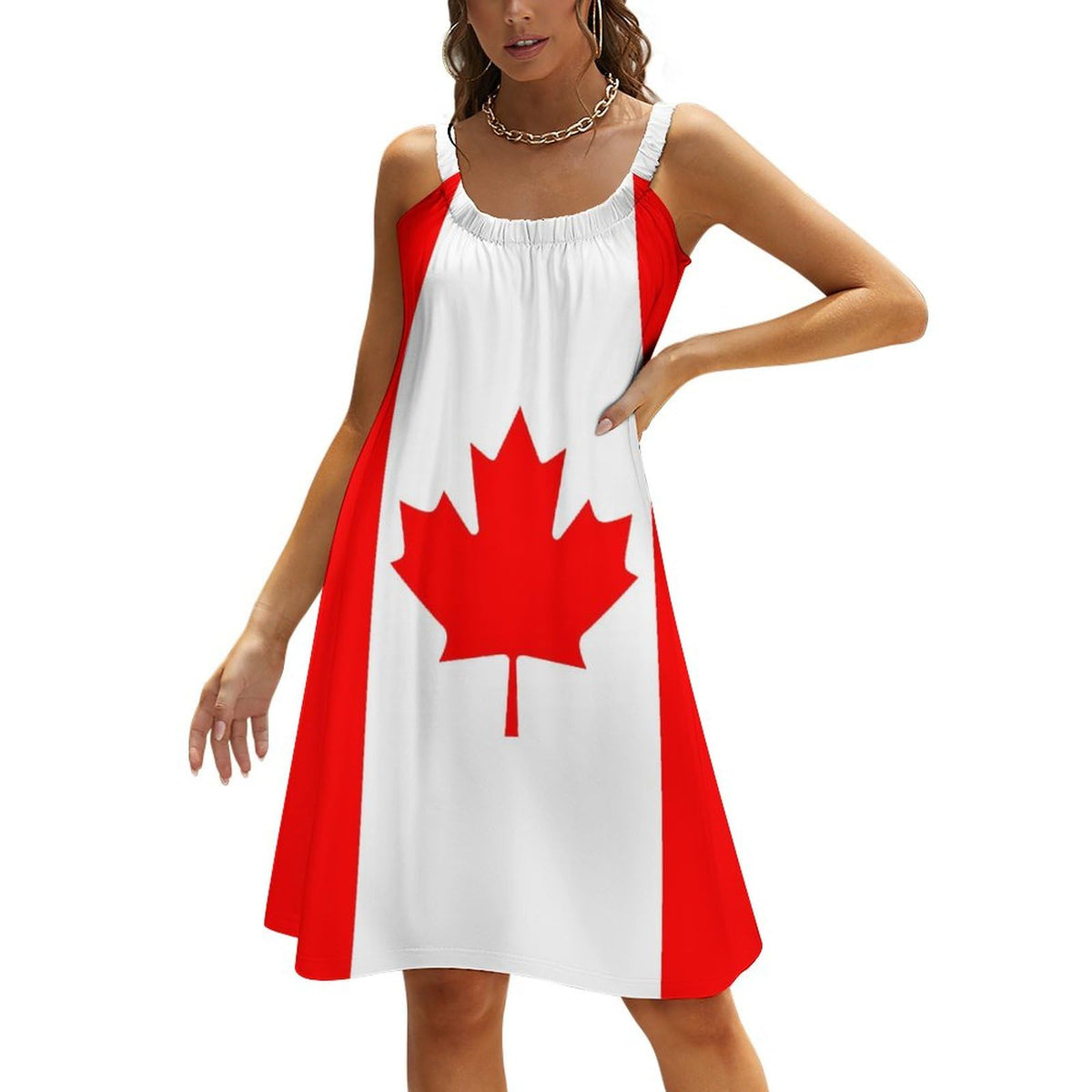 d'été sans manches à bretelles pour femme, motif drapeau canadien, mini-robe sexy, robe de plage