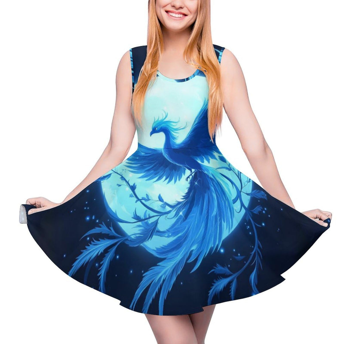 Iced Phoenixess Pleine Lune pour femme, robe à col rond, robe débardeur sans manches, robe d'été à ourlet volanté