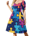 courte trapèze à manches bouffantes pour femme, style puzzle